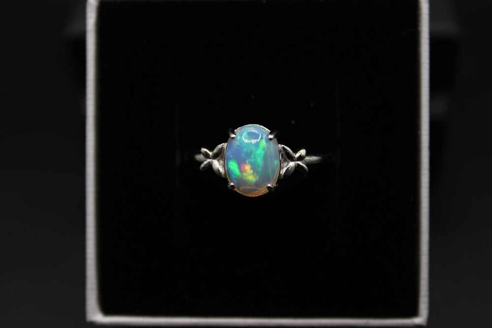 Australian Solid Opal Ring in Sterling Silver Setting Ajustable Rings Australian Opal House Blue 