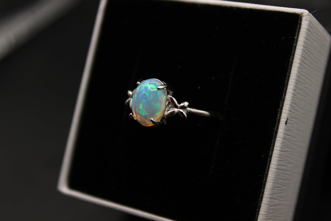 Australian Solid Opal Ring in Sterling Silver Setting Ajustable Rings Australian Opal House 