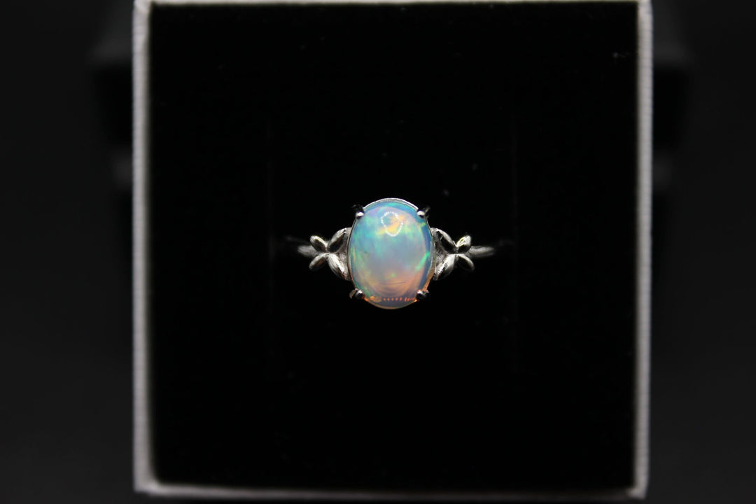 Australian Solid Opal Ring in Sterling Silver Setting Ajustable Rings Australian Opal House Green 