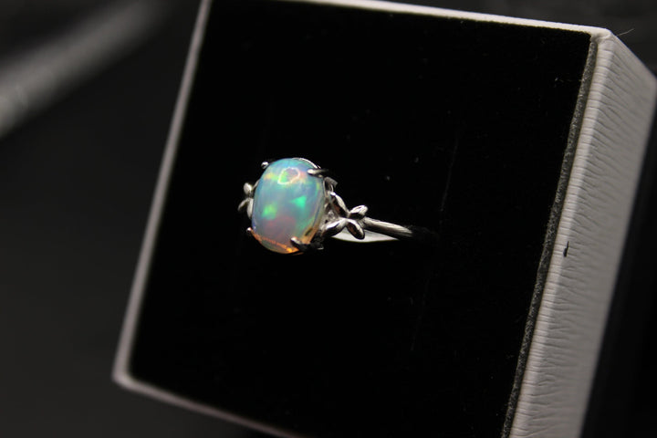 Australian Solid Opal Ring in Sterling Silver Setting Ajustable Rings Australian Opal House 