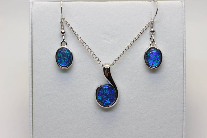 Australian Triplet Fire Opal Set in Sterling Silver Setting Set Australian Opal House Blue 