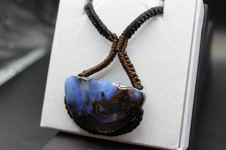 Australian Boulder Opal Pendant in Adjustable Rope Necklace Pendant Australian Opal House 