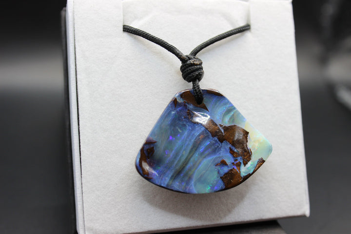 Australian Boulder Opal Pendant in Adjustable Rope Necklace Pendant Australian Opal House 