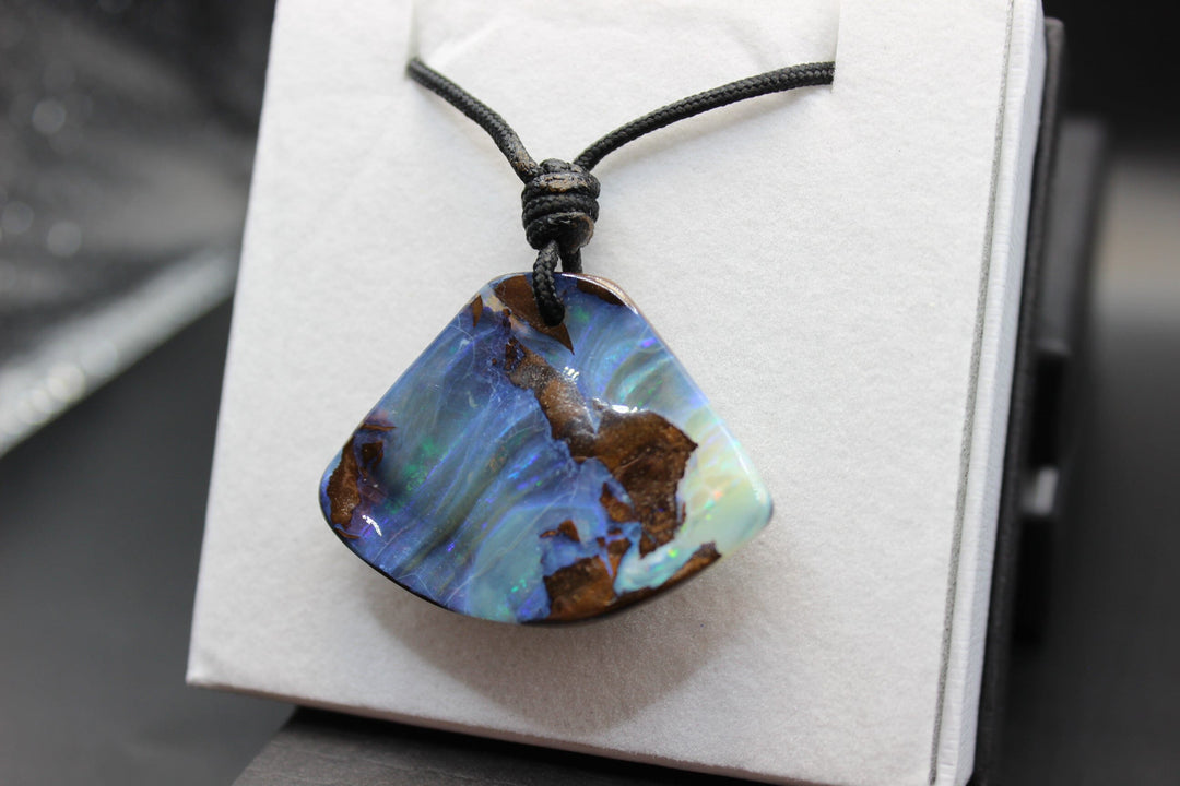 Australian Boulder Opal Pendant in Adjustable Rope Necklace Pendant Australian Opal House 