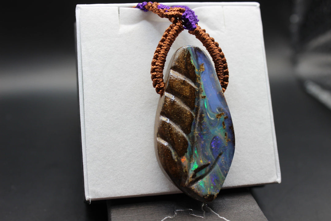 Australian Boulder Opal Pendant in Adjustable Rope Necklace Pendant Australian Opal House 