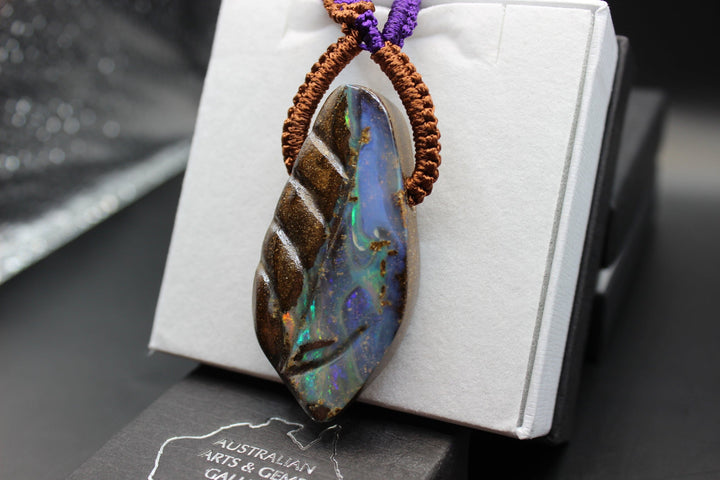 Australian Boulder Opal Pendant in Adjustable Rope Necklace Pendant Australian Opal House 