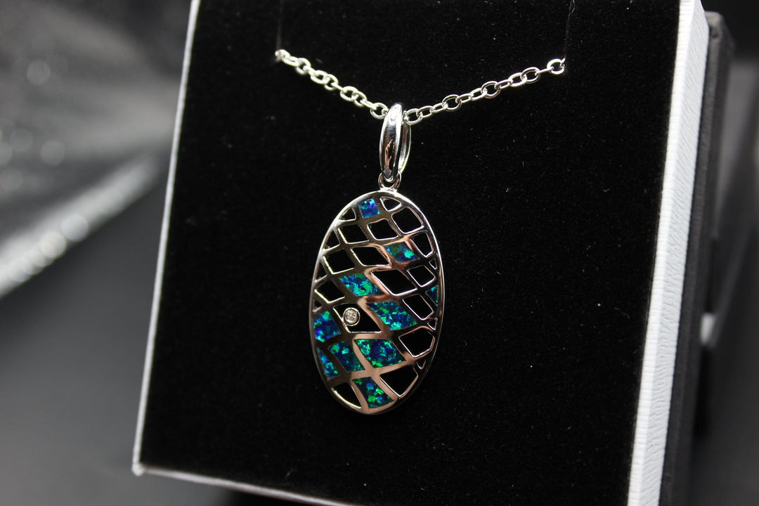 Australian Inlay Opal Pendant in Sterling Silver Setting Pendant Australian Opal House 