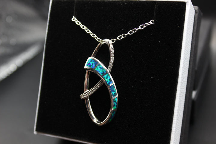 Australian Inlay Opal Pendant in Sterling Silver Setting Pendant Australian Opal House 