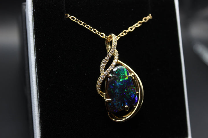 Australian Boulder Opal Pendant in 18k Yellow Gold Setting Pendant Australian Opal House 