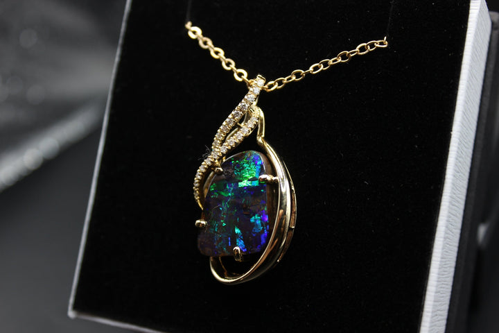 Australian Boulder Opal Pendant in 18k Yellow Gold Setting Pendant Australian Opal House 