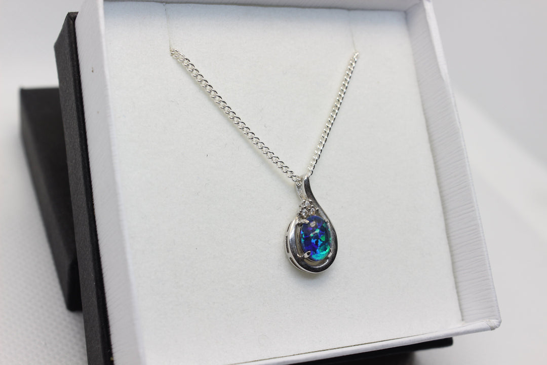 Australian Triplet Opal Pendant in Sterling Silver Setting 6x8mm Pendant Australian Opal House 