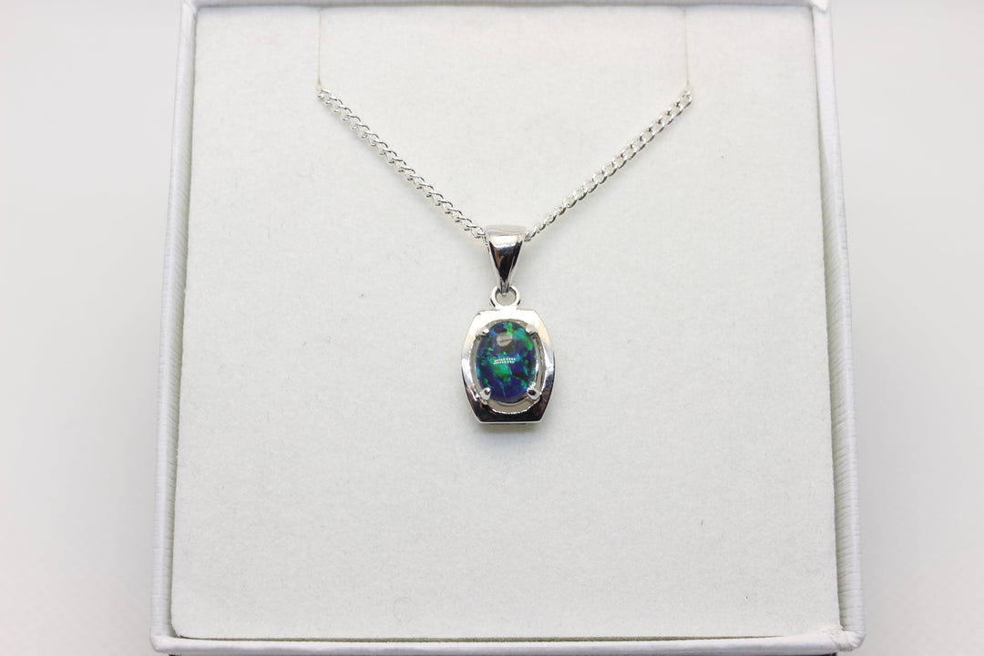 Australian Triplet Opal Pendant in Sterling Silver Setting 6x8mm Pendant Australian Opal House Blue 