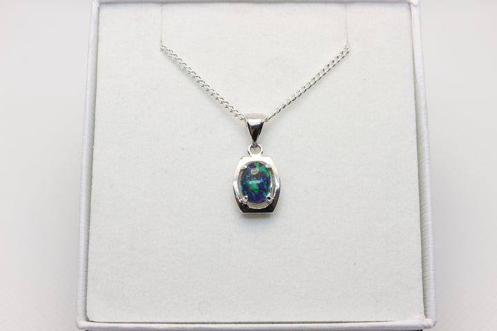 Australian Triplet Opal Pendant in Sterling Silver Setting 6x8mm Pendant Australian Opal House Blue 