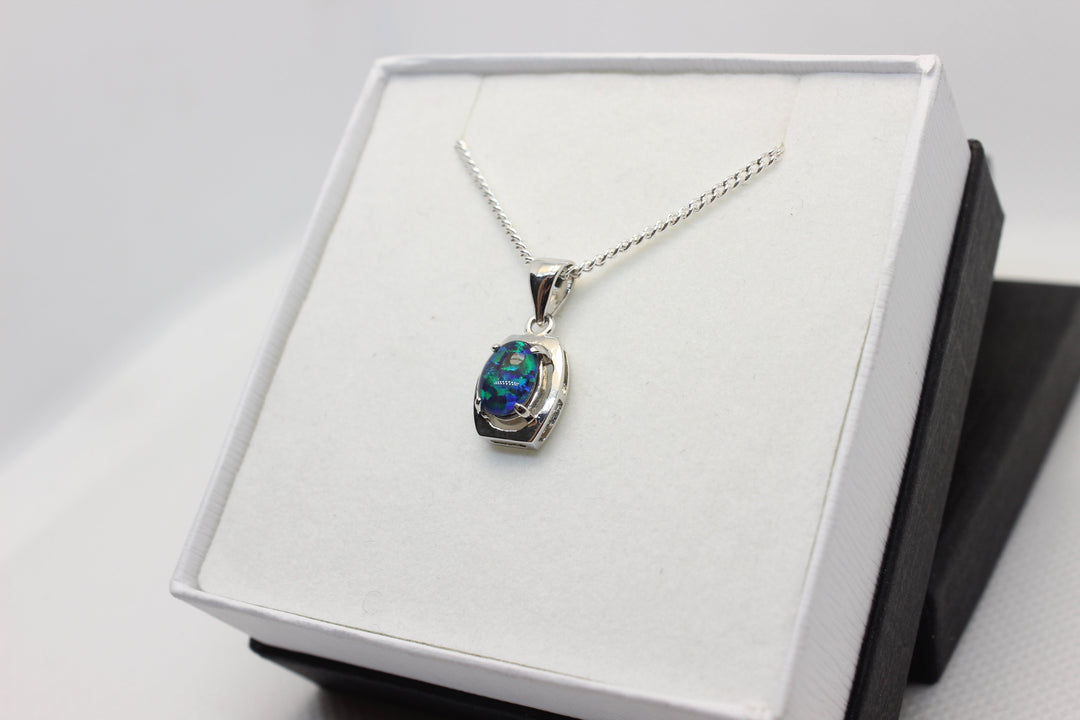 Australian Triplet Opal Pendant in Sterling Silver Setting 6x8mm Pendant Australian Opal House 