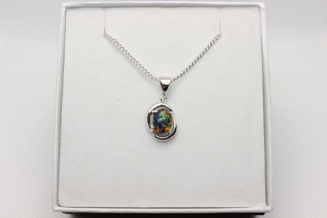 Australian Triplet Opal Pendant in Sterling Silver Setting 7x8mm Pendant Australian Opal House Fire 