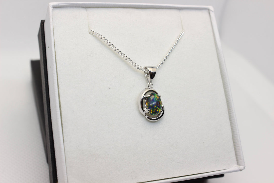 Australian Triplet Opal Pendant in Sterling Silver Setting 7x8mm Pendant Australian Opal House 