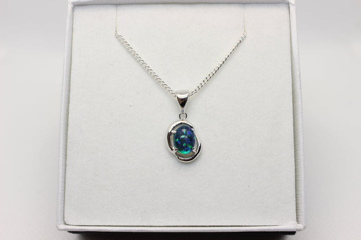 Australian Triplet Opal Pendant in Sterling Silver Setting 7x8mm Pendant Australian Opal House Blue 