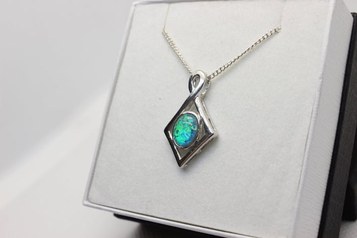 Australian Triplet Opal Pendant in Sterling Silver Setting 7x9mm Pendant Australian Opal House 