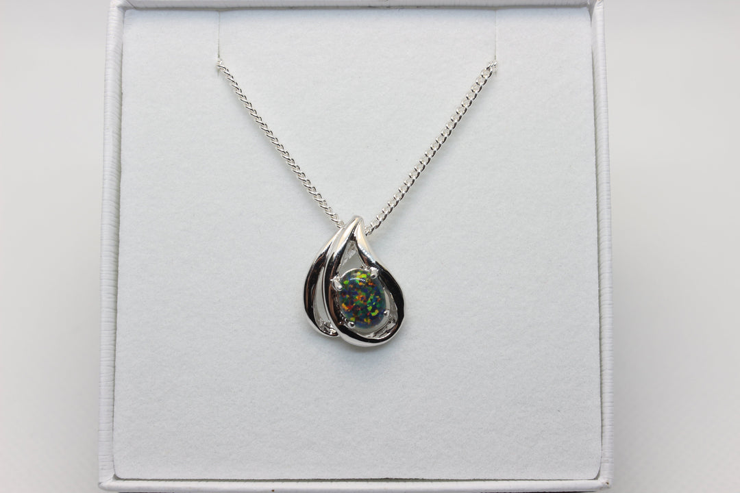 Australian Triplet Opal Pendant in Sterling Silver Setting 6x8mm Pendant Australian Opal House Blue 