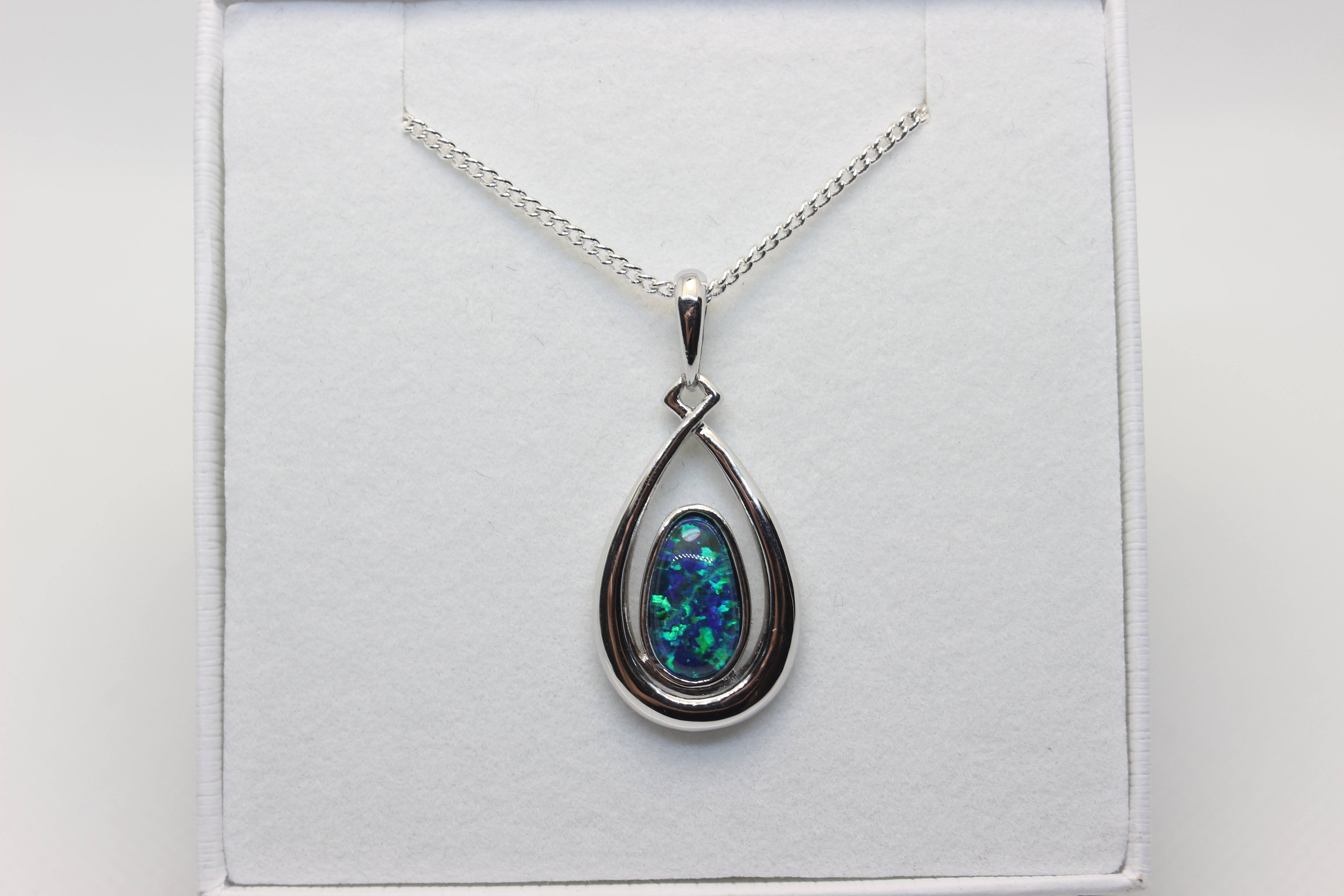 Australia Opal Natural Black Triplet Opal hot Pendant Solid Silver Set 7ct 23x13x5mm