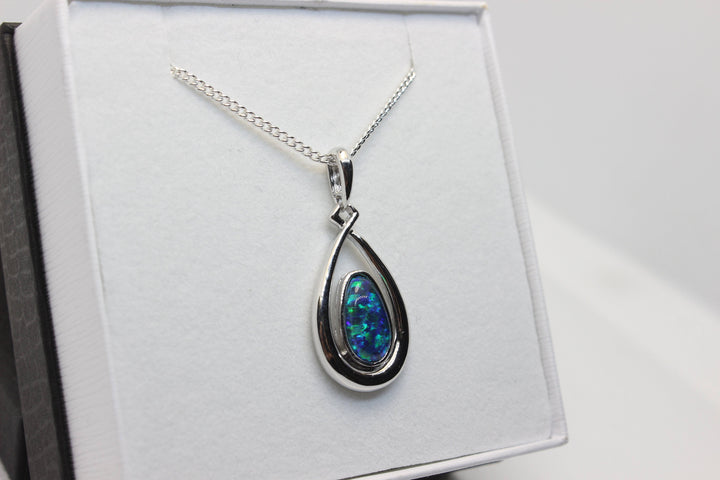 Australian Triplet Opal Pendant in Sterling Silver Setting 6x11mm Pendant Australian Opal House 