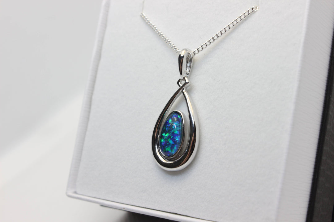 Australian Triplet Opal Pendant in Sterling Silver Setting 6x11mm Pendant Australian Opal House 