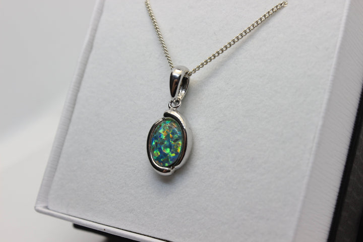 Australian Triplet Fire Opal Pendant in Sterling Silver Setting Pendant Australian Opal House 