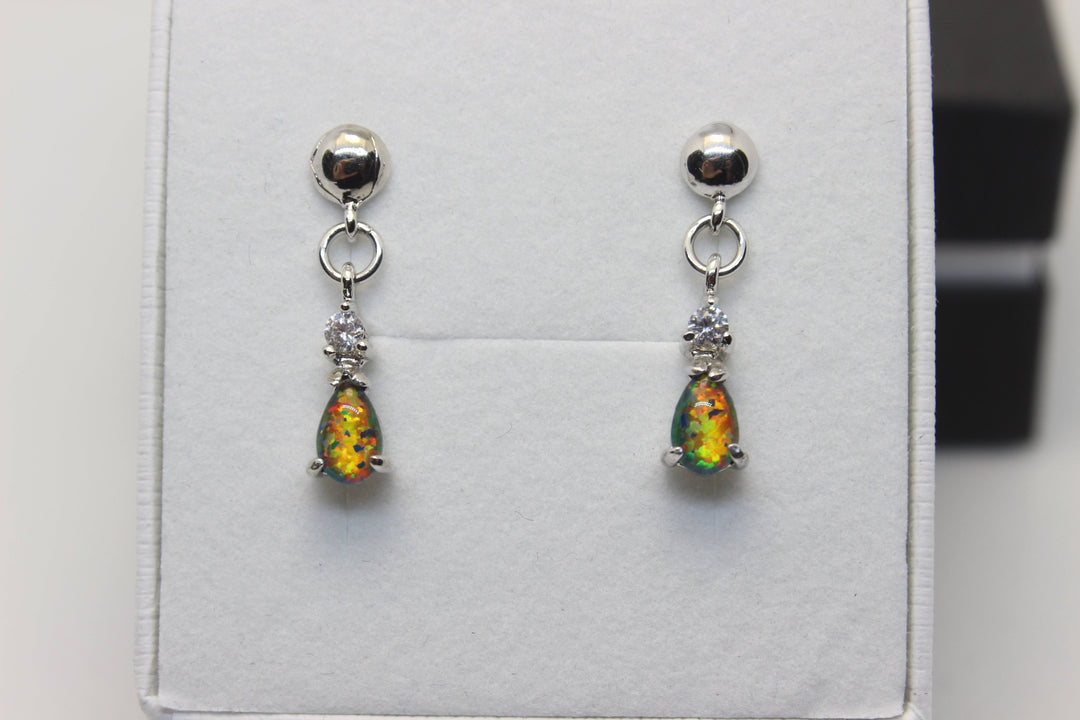 Australian Triplet Fire Opal Earrings in Sterling Silver Setting Earrings Australian Opal House 