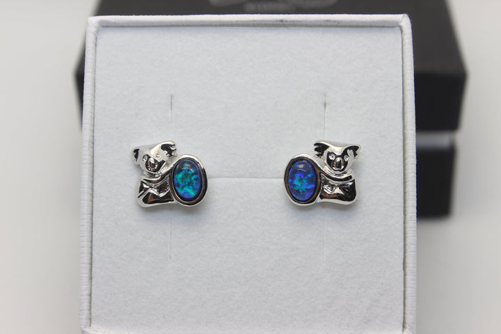 Australian Triplet Opal Earrings in Sterling Silver Koala Setting Earrings Australian Opal House 