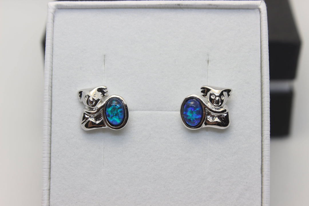 Australian Triplet Opal Earrings in Sterling Silver Koala Setting Earrings Australian Opal House 