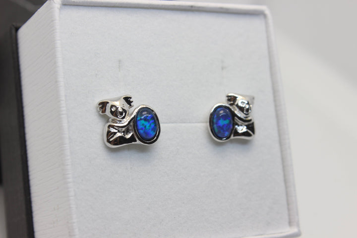 Australian Triplet Opal Earrings in Sterling Silver Koala Setting Earrings Australian Opal House 