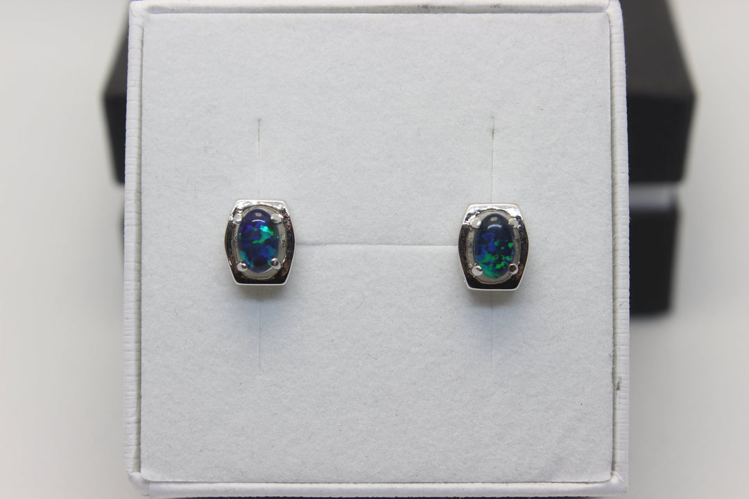 Australian Triplet Opal Earrings in Sterling Silver Setting Earrings Australian Opal House 