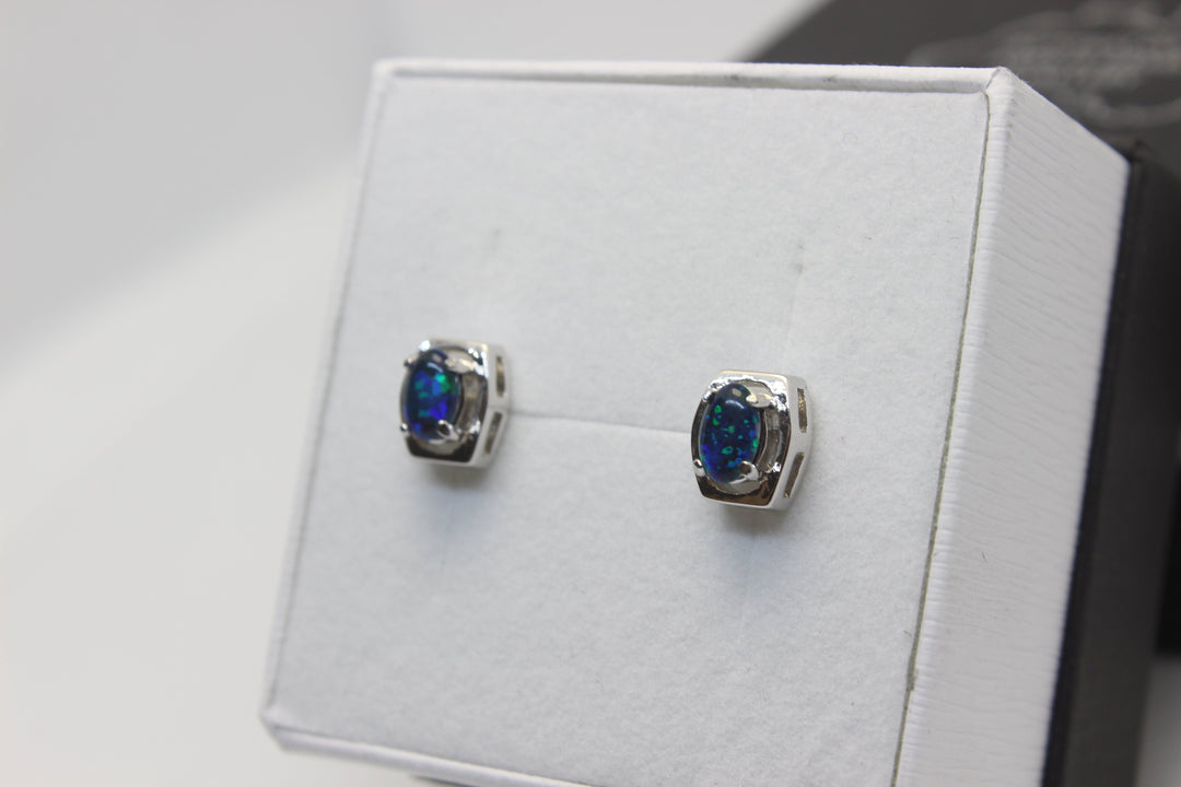 Australian Triplet Opal Earrings in Sterling Silver Setting Earrings Australian Opal House 