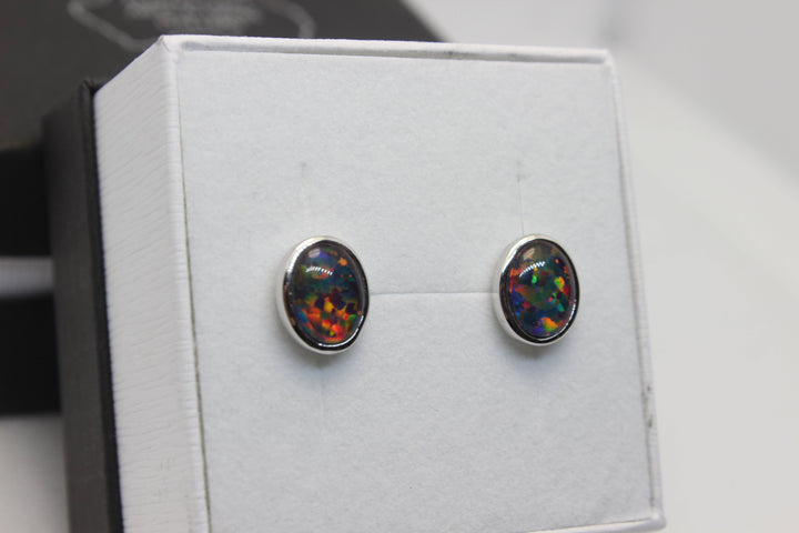 Australian Triplet Opal Earrings in Sterling Silver Setting Earrings Australian Opal House 