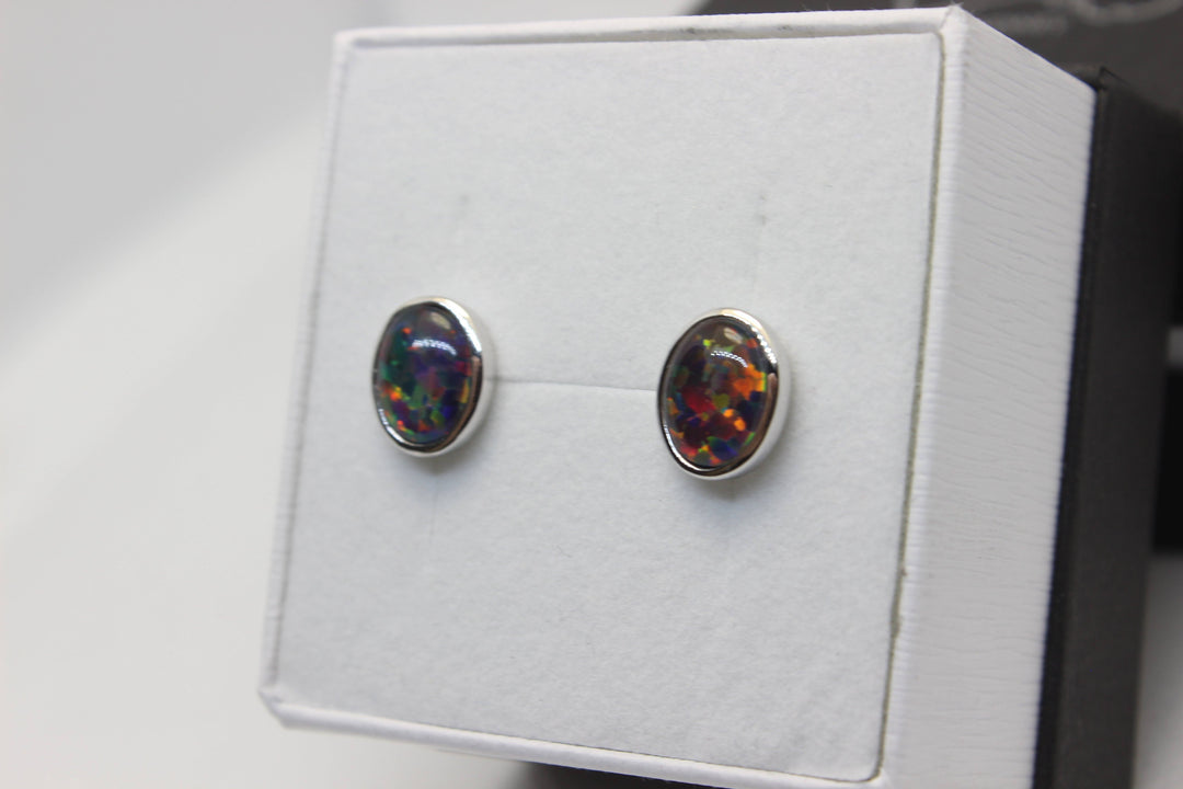 Australian Triplet Opal Earrings in Sterling Silver Setting Earrings Australian Opal House 