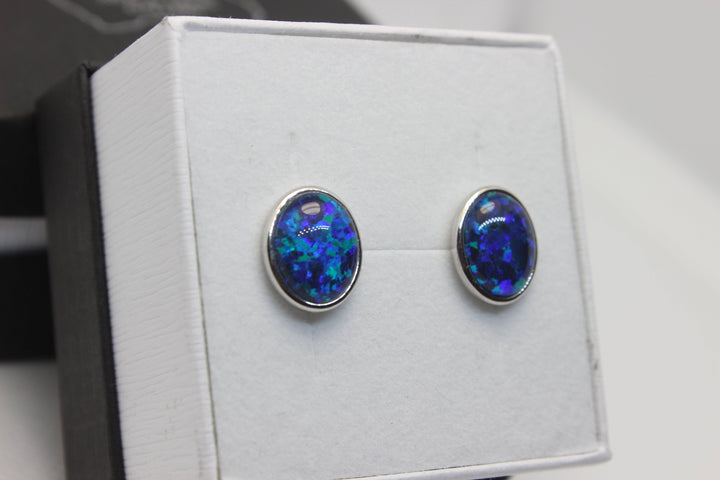 Australian Triplet Opal Earrings in Sterling Silver Setting Earrings Australian Opal House 