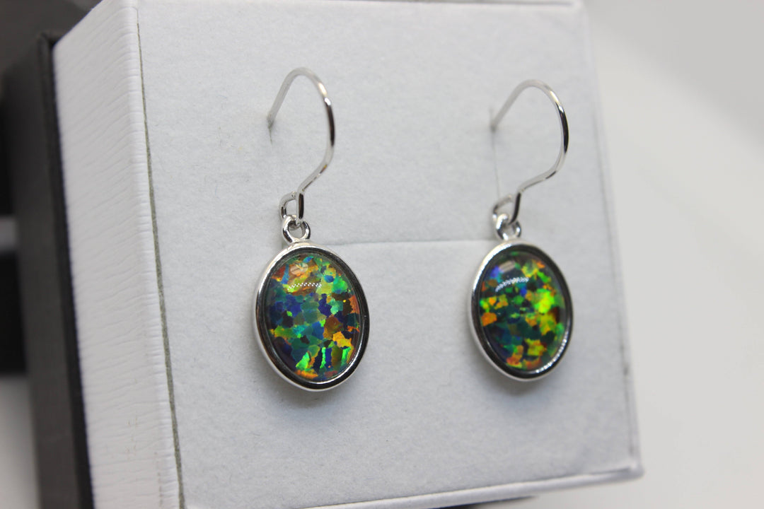 Australian Triplet Opal Hanging Earrings in Sterling Silver Setting Earrings Australian Opal House 