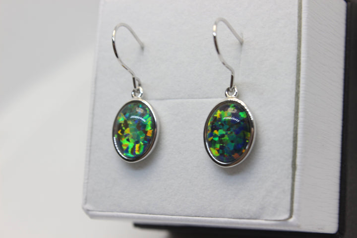 Australian Triplet Opal Hanging Earrings in Sterling Silver Setting Earrings Australian Opal House 