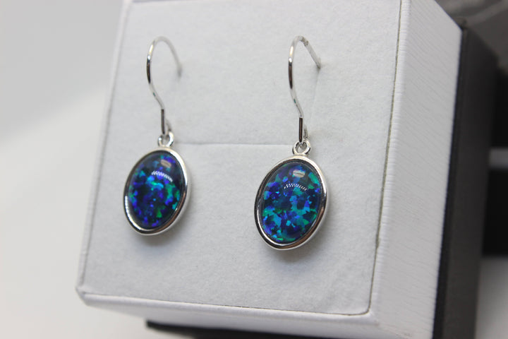 Australian Triplet Opal Hanging Earrings in Sterling Silver Setting Earrings Australian Opal House 