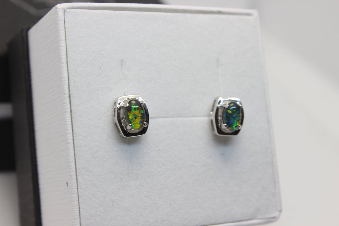 Australian Triplet Fire Opal Earrings in Sterling Silver Setting Earrings Australian Opal House 