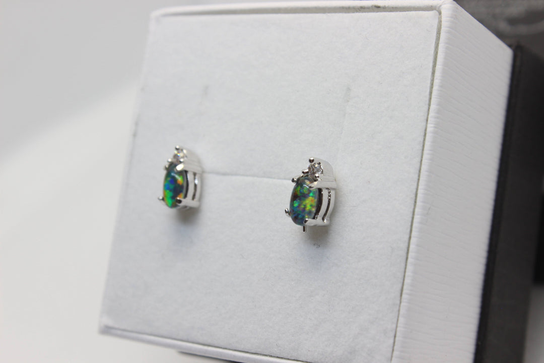 Australian Triplet Fire Opal Earrings in Sterling Silver Setting Earrings Australian Opal House 