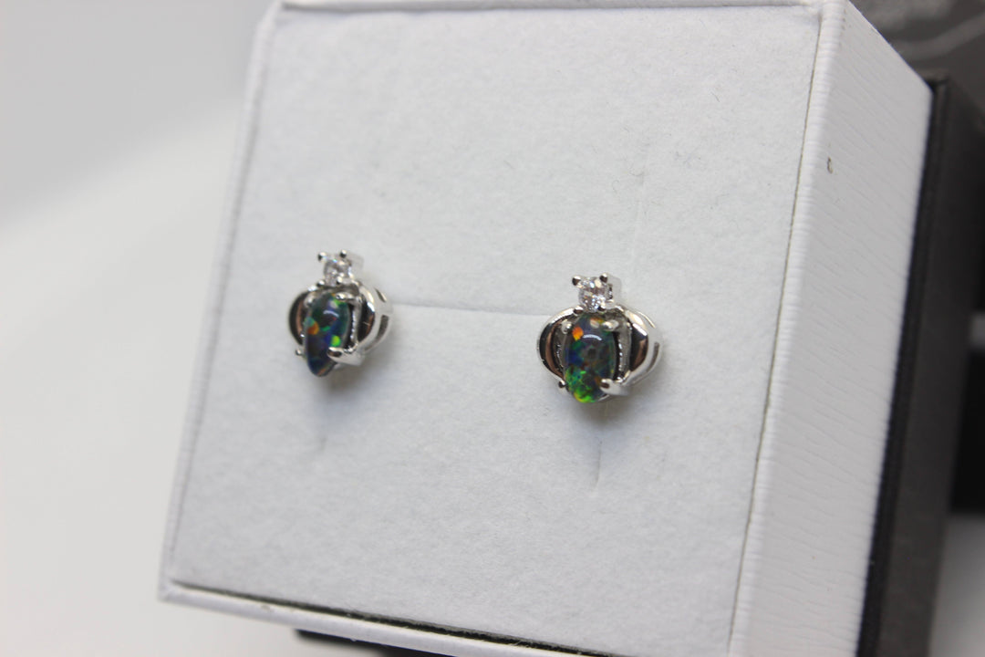 Australian Triplet Fire Opal Earrings in Sterling Silver Setting Earrings Australian Opal House 