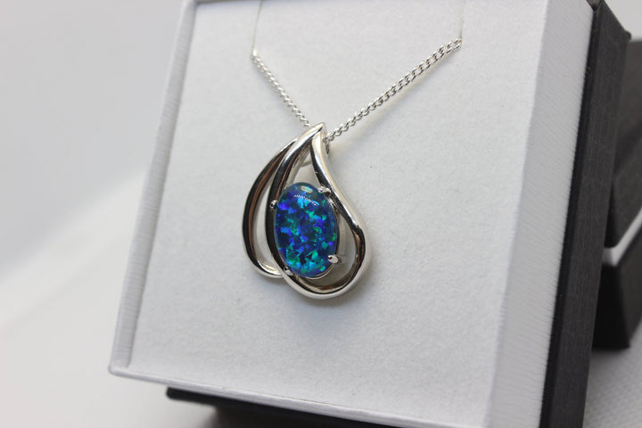 Australian Triplet Opal Pendant in Sterling Silver Large Setting 10x14mm Pendant Australian Opal House 