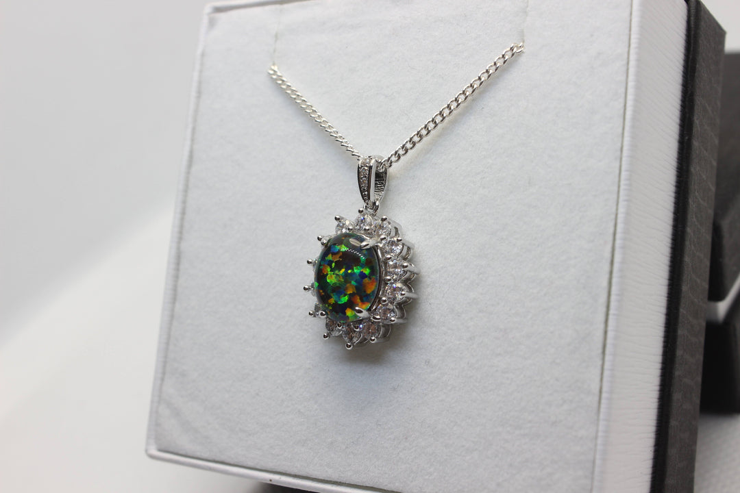 Australian Triplet Fire Opal Pendant in Sterling Silver Setting 'Sun Flower' 9x11mm Pendant Australian Opal House 