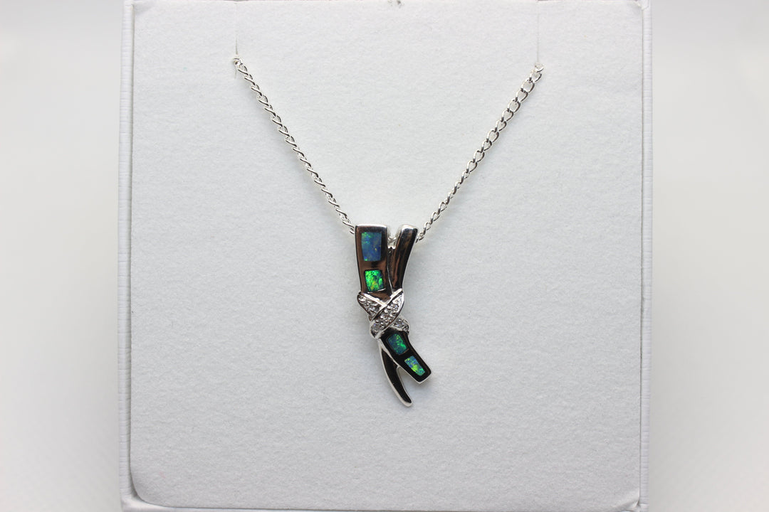 Australian Solid Inlaid Opal Pendant 14ct White Gold Setting Pendant Australian Opal House 