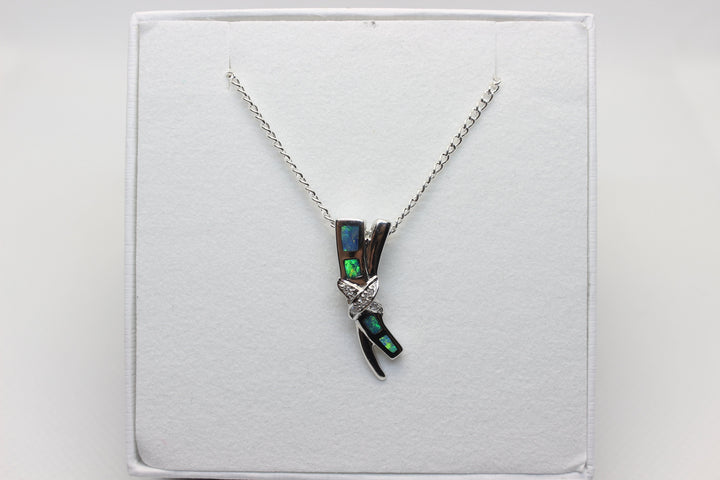 Australian Solid Inlaid Opal Pendant 14ct White Gold Setting Pendant Australian Opal House 