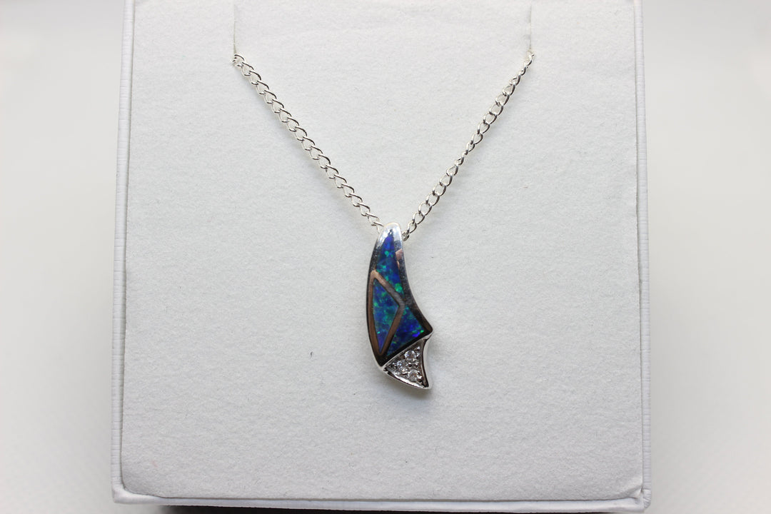 Australian Solid Inlaid Opal Pendant 14ct White Gold Setting Butterfly Pendant Australian Opal House 