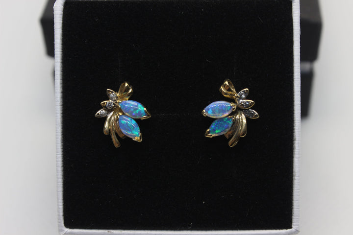 Australian Natural Solid Opal Earrings 14K Yellow Gold Earrings Australian Opal House 