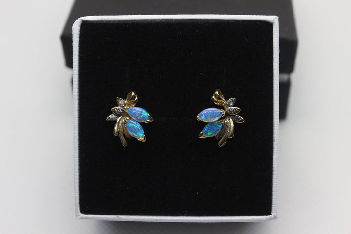 Australian Natural Solid Opal Earrings 14K Yellow Gold Earrings Australian Opal House 