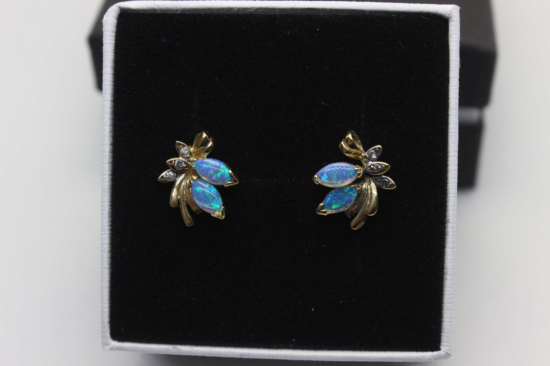 Australian Natural Solid Opal Earrings 14K Yellow Gold Earrings Australian Opal House 